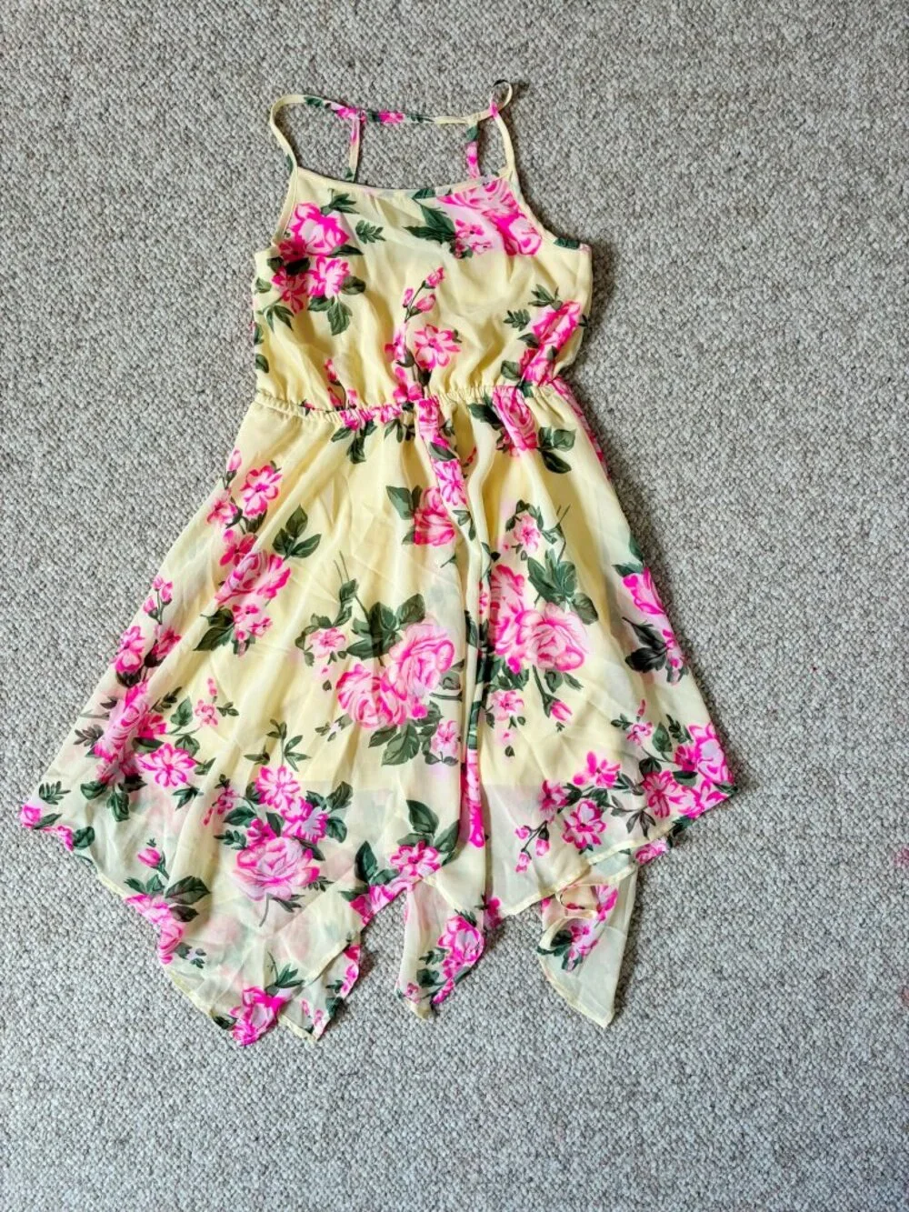 Children's Place Yellow Pink Flower Floral Girls Flared Asymmetry Dress 7 8 - Picture 1 of 9